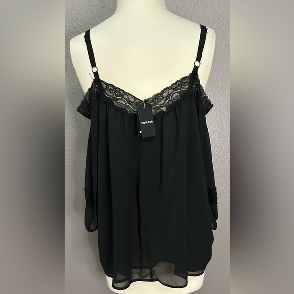 Torrid Elegant Women's Chiffon Black Off-Shoulder 3/4 Sleeve Lace Top Blouse, NW - Picture 6 of 13